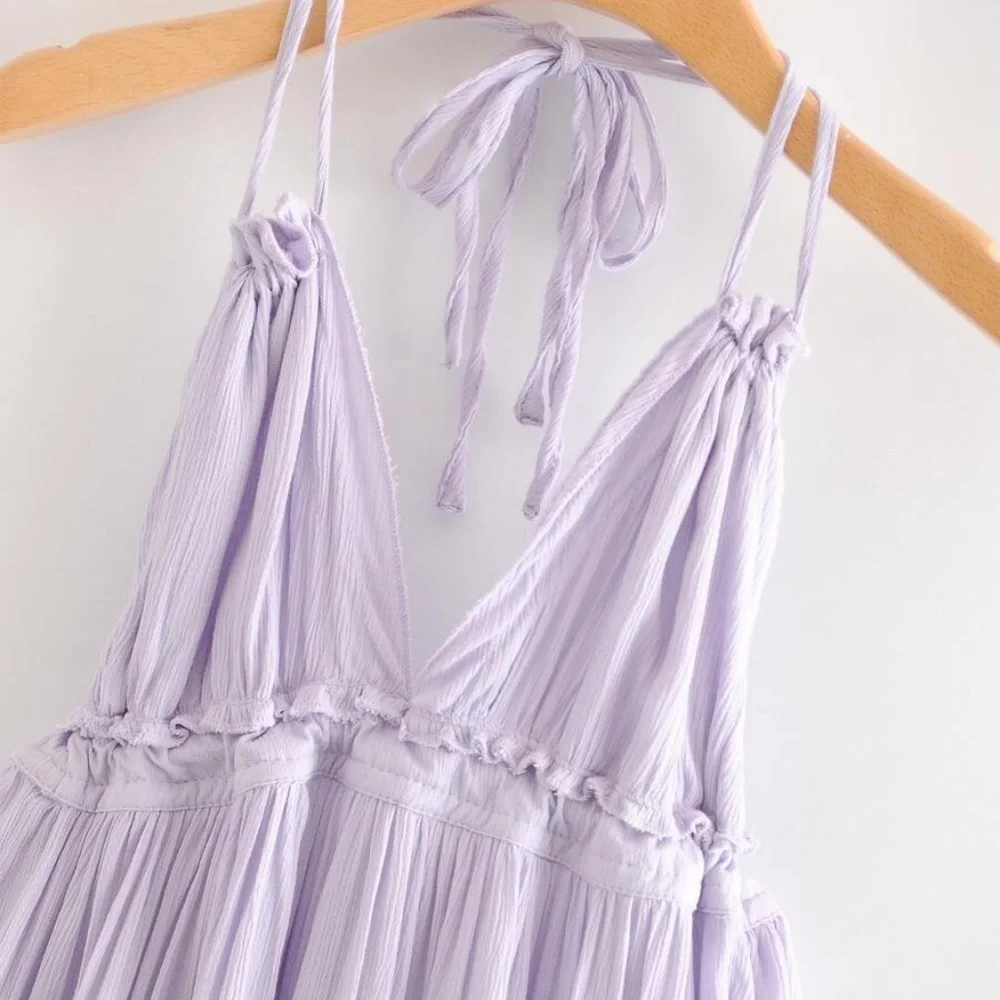 Boho Swiss Dot Halter Mini ruffle dress - Picture 8 of 12